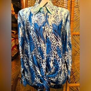 Vintage NWT 1980s Paolo Santini retro animal print silk blouse